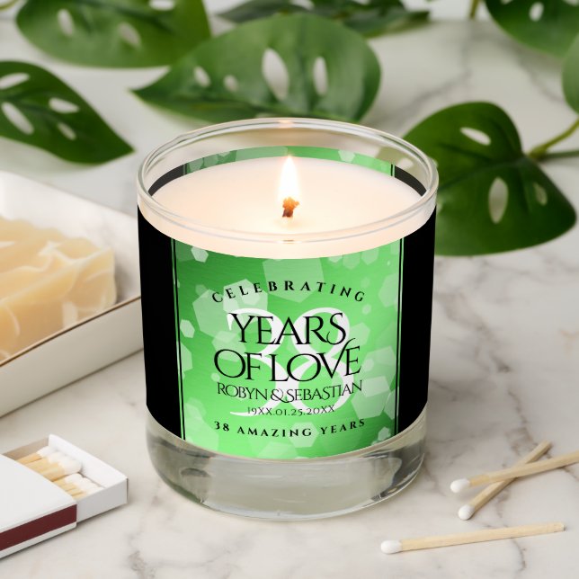 Elegant 38th Emerald Wedding Anniversary Scented Candle (Lit)