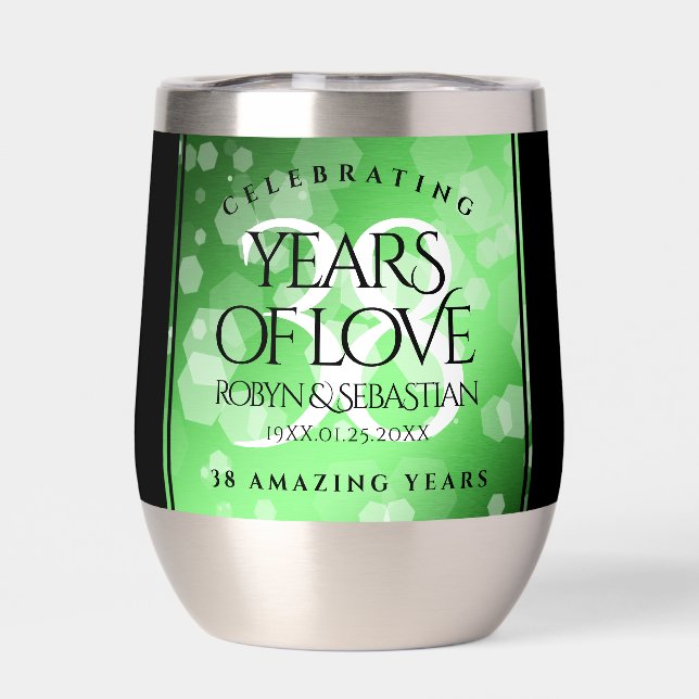Elegant 38th Emerald Wedding Anniversary Thermal Wine Tumbler (Back)