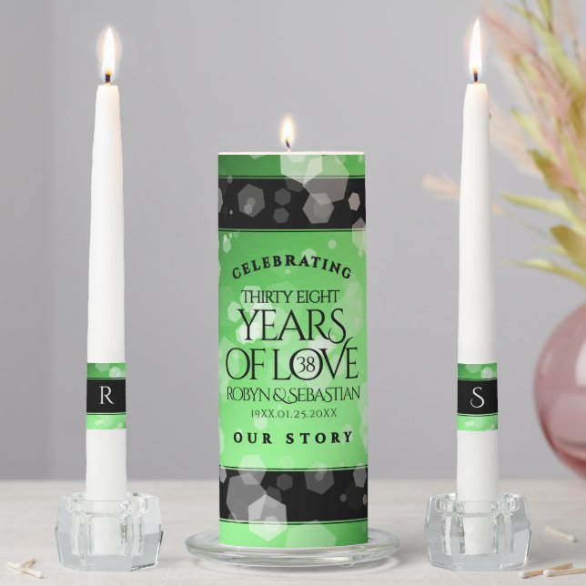 Elegant 38th Emerald Wedding Anniversary Unity Candle Set (In Situ)