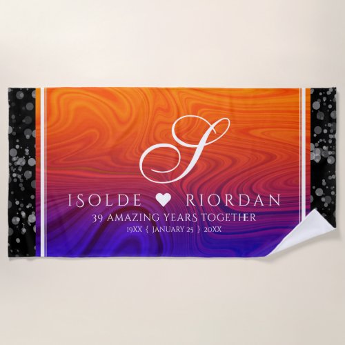 Elegant 39th Agate Wedding Anniversary Beach Towel