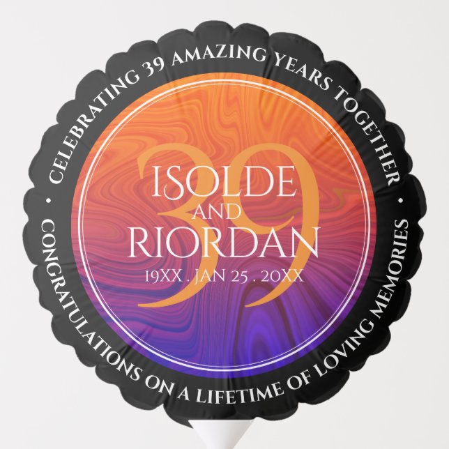 Elegant 39th Agate Wedding Anniversary Celebration Balloon (Back)