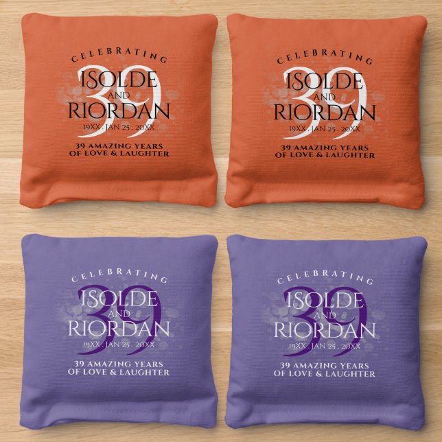 Elegant 39th Agate Wedding Anniversary Celebration Cornhole Bags (Wood)