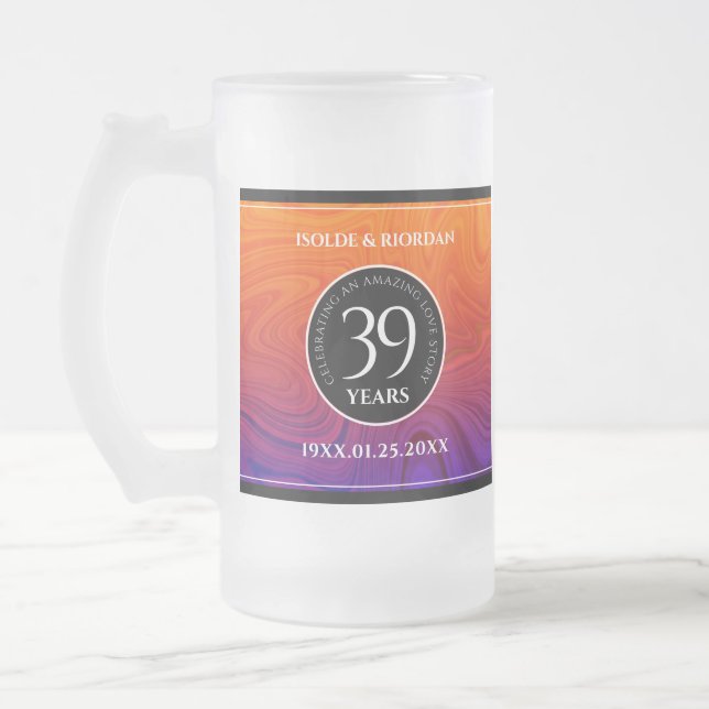 Elegant 39th Agate Wedding Anniversary Celebration Frosted Glass Beer Mug (Left)