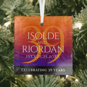 Elegant 39th Agate Wedding Anniversary Celebration Glass Ornament