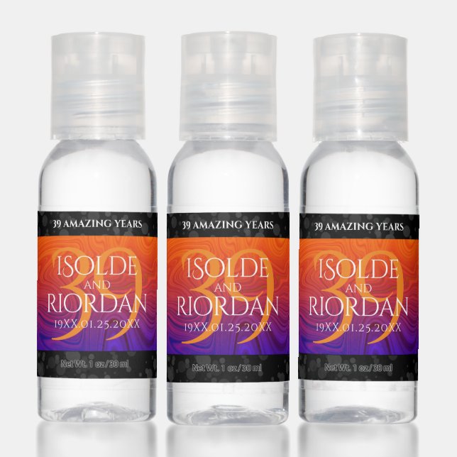Elegant 39th Agate Wedding Anniversary Celebration Hand Sanitizer (Set)