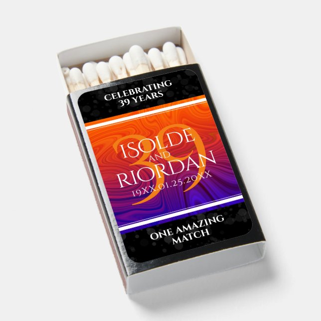 Elegant 39th Agate Wedding Anniversary Celebration Matchboxes (Front Open)