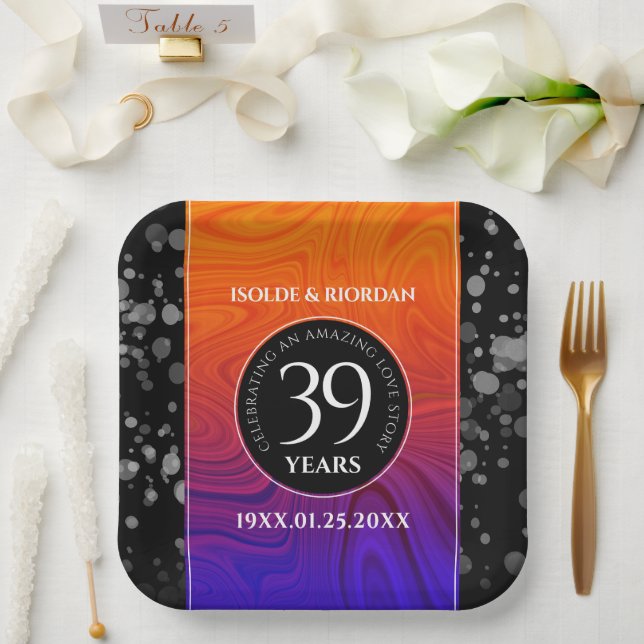 Elegant 39th Agate Wedding Anniversary Celebration Paper Plates (Wedding)