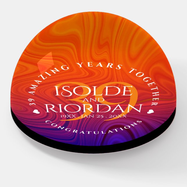 Elegant 39th Agate Wedding Anniversary Celebration Paperweight (Angled)
