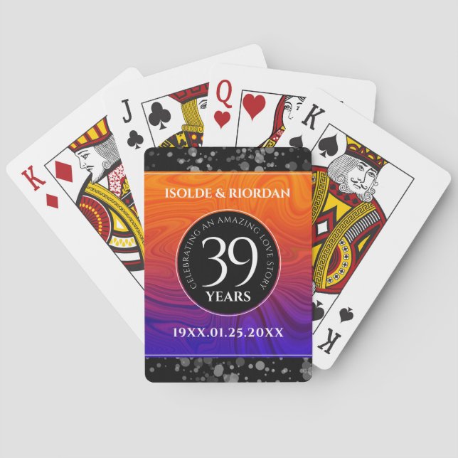 Elegant 39th Agate Wedding Anniversary Celebration Poker Cards (Back)