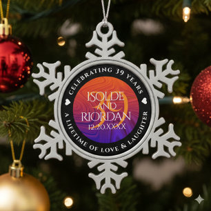 Elegant 39th Agate Wedding Anniversary Celebration Snowflake Pewter Christmas Ornament