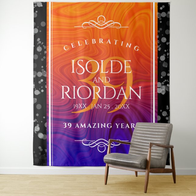 Elegant 39th Agate Wedding Anniversary Celebration Tapestry (In Situ)