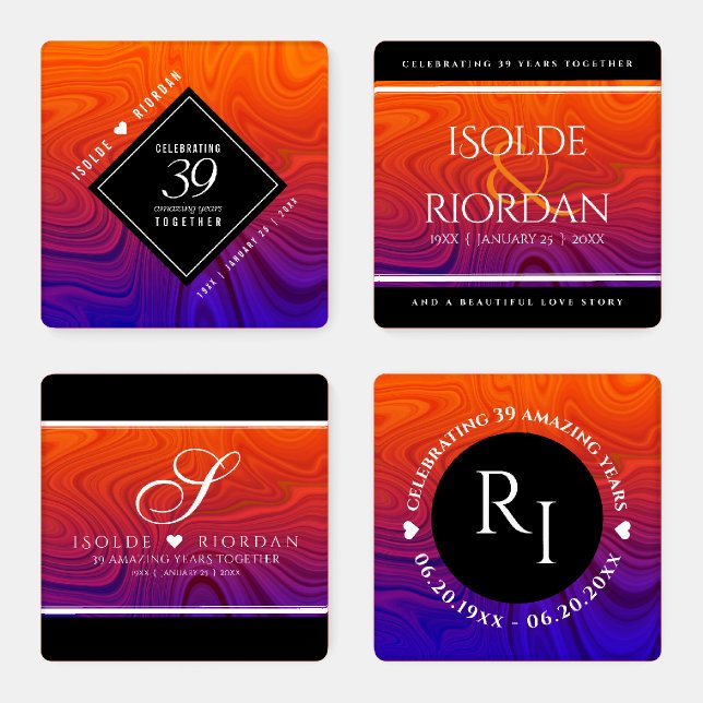 Elegant 39th Agate Wedding Anniversary Coaster Set (Set)