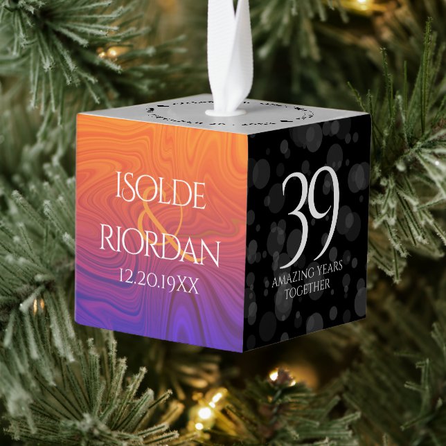 Elegant 39th Agate Wedding Anniversary Cube Ornament (Tree)