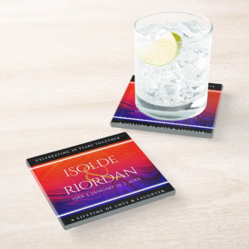 Elegant 39th Agate Wedding Anniversary Glass Coaster