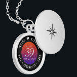 Elegant 39th Agate Wedding Anniversary Locket Necklace<br><div class="desc">Commemorate the 39th wedding anniversary with this elegant locket! Elegant black and white lettering on a swirling, burnt orange to deep purple background add a memorable touch for this special occasion and extraordinary milestone. Customize with the happy couple's names, and dates for their agate anniversary. Design © W.H. Sim, All...</div>