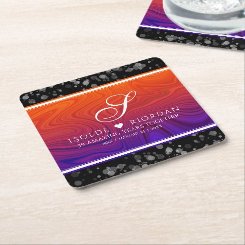 Elegant 39th Agate Wedding Anniversary Square Paper Coaster