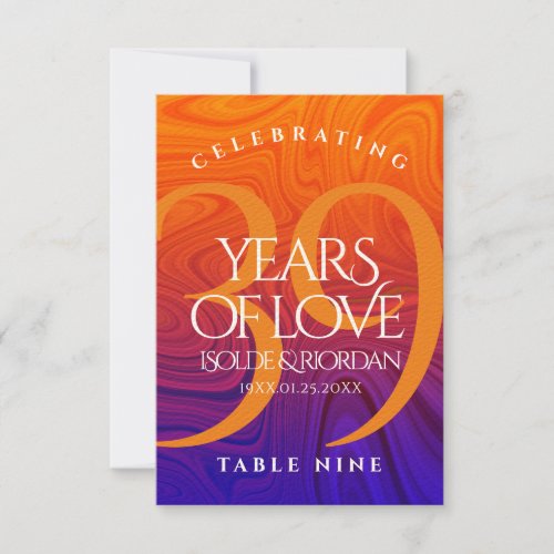 Elegant 39th Wedding Anniversary Table Card