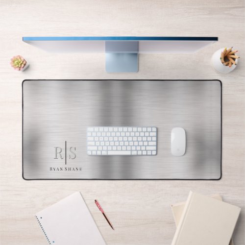 Elegant 3_D Monogram  Name Brushed Silver Vs 2 Desk Mat