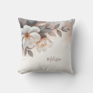 Elegant 3 D Watercolor Flower Monogram Throw Pillow