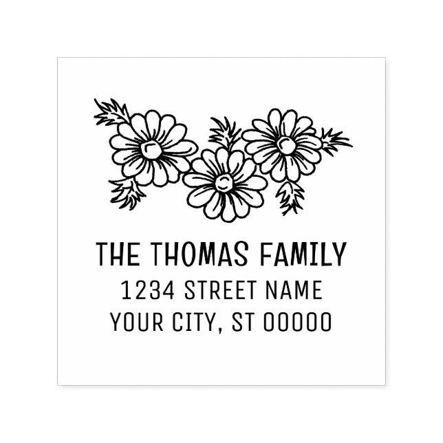 Elegant 3 Daisies Flower Floral Name Address Self-inking Stamp (Design)