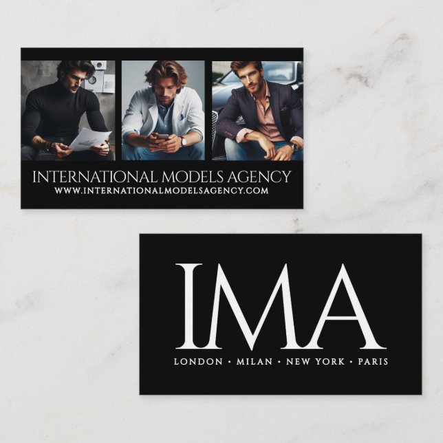 Elegant 3 Images Photos Triptych Model Agency Business Card (Front/Back)