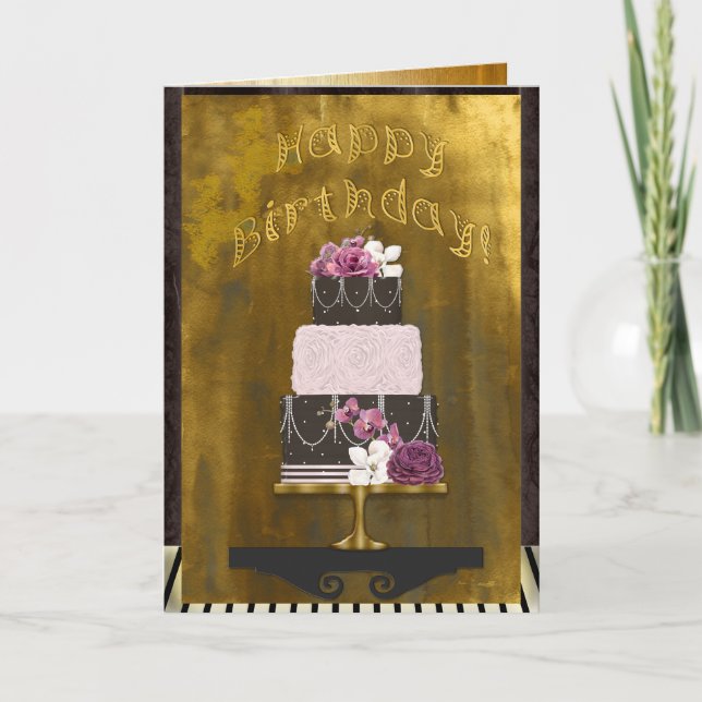 Elegant 3 Layer Cake Personalized Birthday Card (Front)