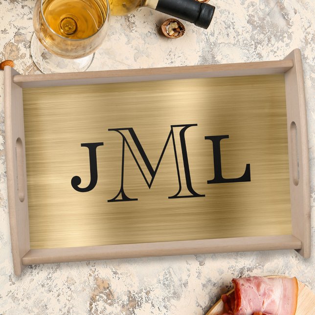 Elegant 3 Letters Monogram Gold Brushed Metal Serving Tray (Creator Uploaded)