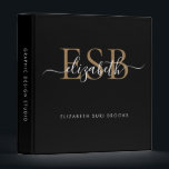 Elegant 3 Monogram Black Gold Script Office School 3 Ring Binder<br><div class="desc">Elegant 3 Monogram Initial Gold Black White Script Name Home Office Professional Work Back to School Recipe 3 ring binder</div>