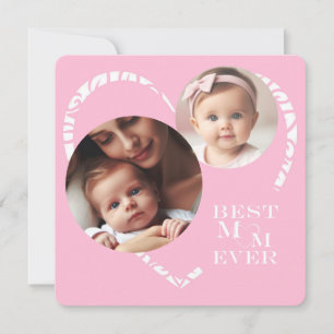 Elegant 3-Photo "Best Mom Ever" Pink & White Heart
