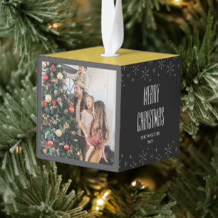 Elegant 3 Photo Christmas Family Cube Ornament