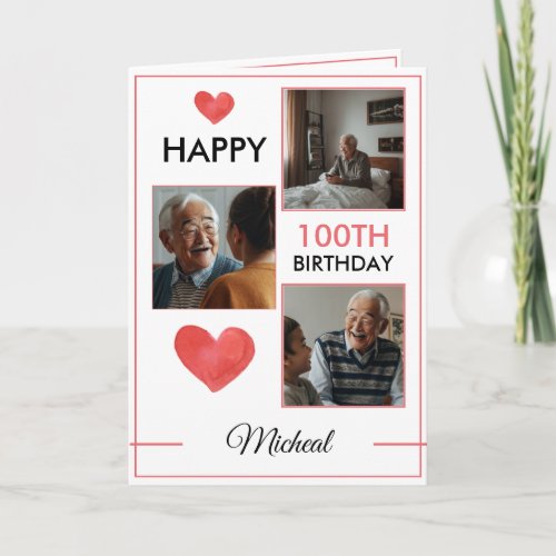 Elegant 3 Photo Collage 100th Birthday