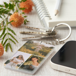 Elegant 3 Photo Collage Custom Graduate Keepsake Keychain