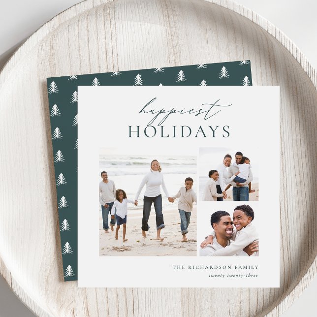 Elegant 3 Photo Collage Happiest Holiday Card (Creator Uploaded)