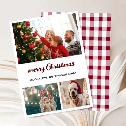 Elegant 3 Photo Collage Merry Christmas Card