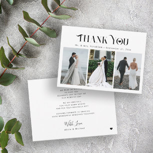 Elegant 3 photo collage modern wedding  thank you card