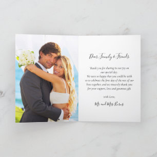 Elegant 3 Photo Collage Script Heart Wedding  Letterpress Thank You Card