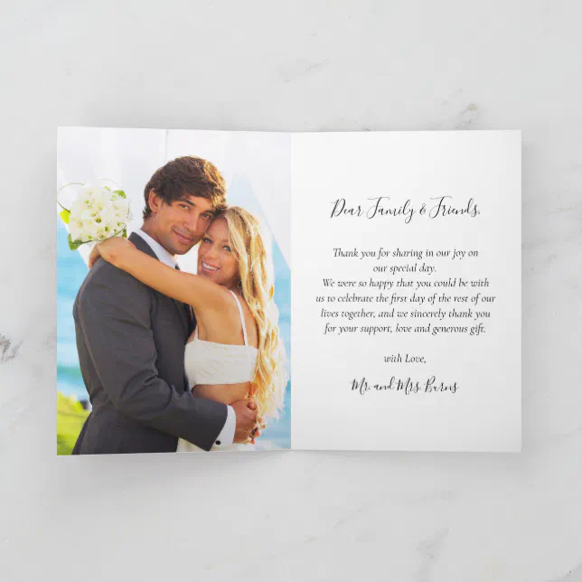 Elegant 3 Photo Collage Script Heart Wedding Thank You Card | Zazzle