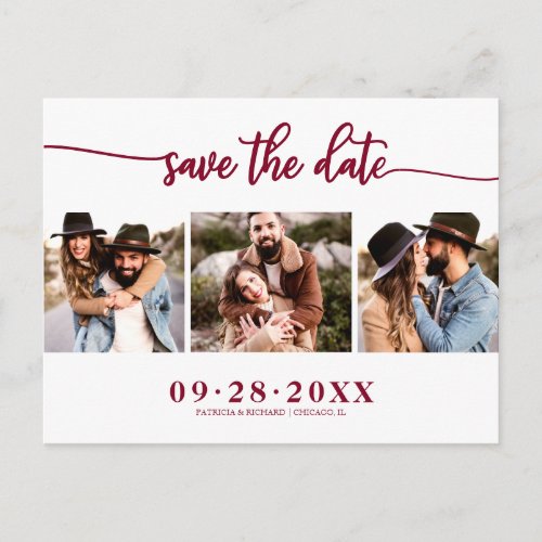 Elegant 3 Photo Collage Wedding Save The Date Postcard