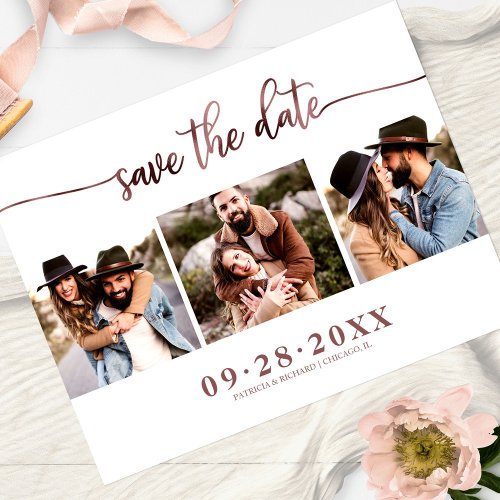 Elegant 3 Photo Collage Wedding Save The Date Postcard
