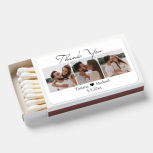 Elegant 3 Photo Collage Wedding Thank You Matchboxes