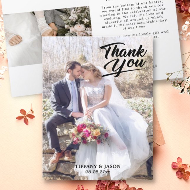 Elegant 3 Photo HandLettered  Modern Simple Folded Thank You Card (Creator Uploaded)