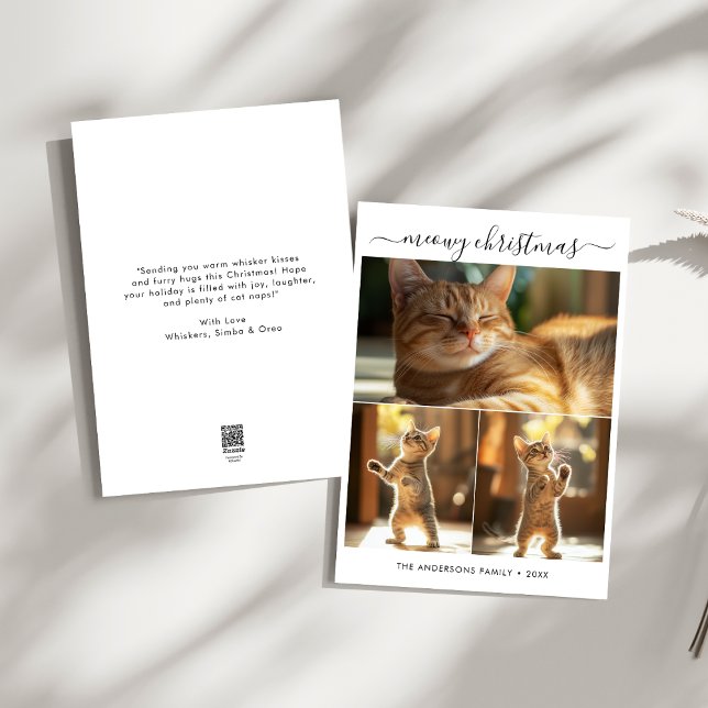 Elegant 3 Photo Meowy Christmas Cute Funny Cat Holiday Card (Creator Uploaded)