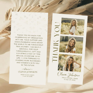 Elegant 3 Photo Minimalist Graduation Thank You Card
