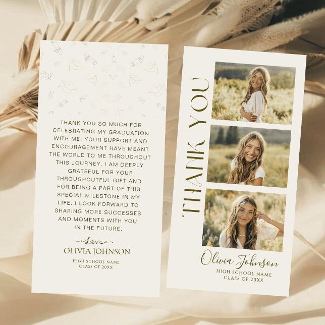 Elegant 3 Photo Minimalist Graduation  Thank You Card (Creator Uploaded)