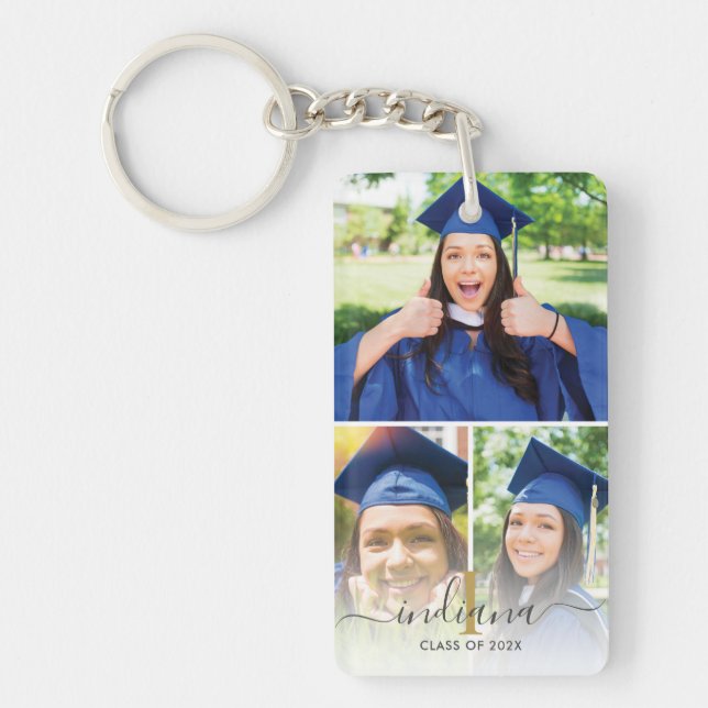 Elegant 3 Photo Monogram Custom Graduation 2025 Keychain (Front)