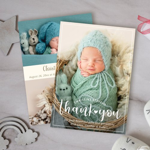 Elegant 3 Photo Thank You Birth Announcement