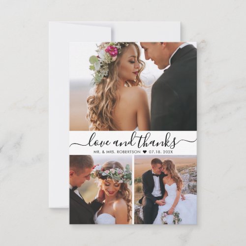 Elegant 3 Photo Typography Script Collage Wedding  Thank You Card