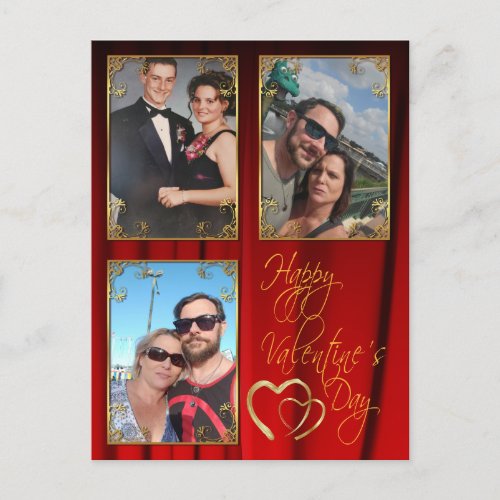 Elegant 3 Photo Valentines Day Holiday Postcard
