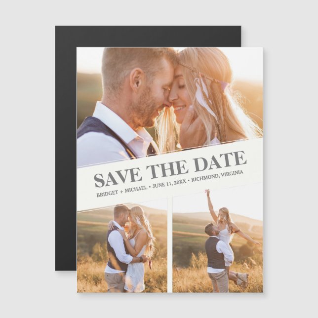 Elegant 3 Photo Wedding Save the Date (Front/Back)