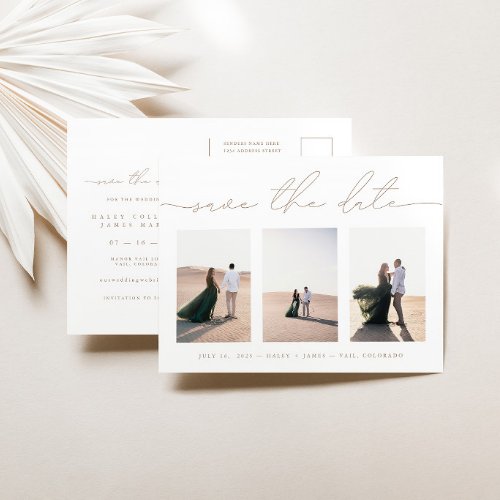 Elegant 3 Photo Wedding Save The Date Postcard